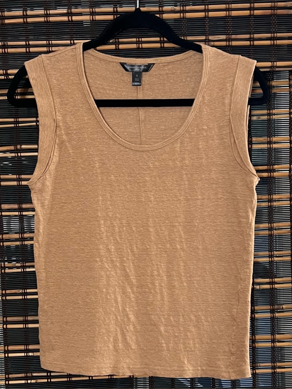 NWOT 100% Linen Tan Roll Cuff Tank Sz S